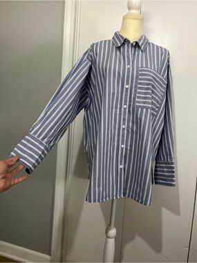 Banana Republic The Oversized Striped Button Down Relaxed Fit Cotton Poplin